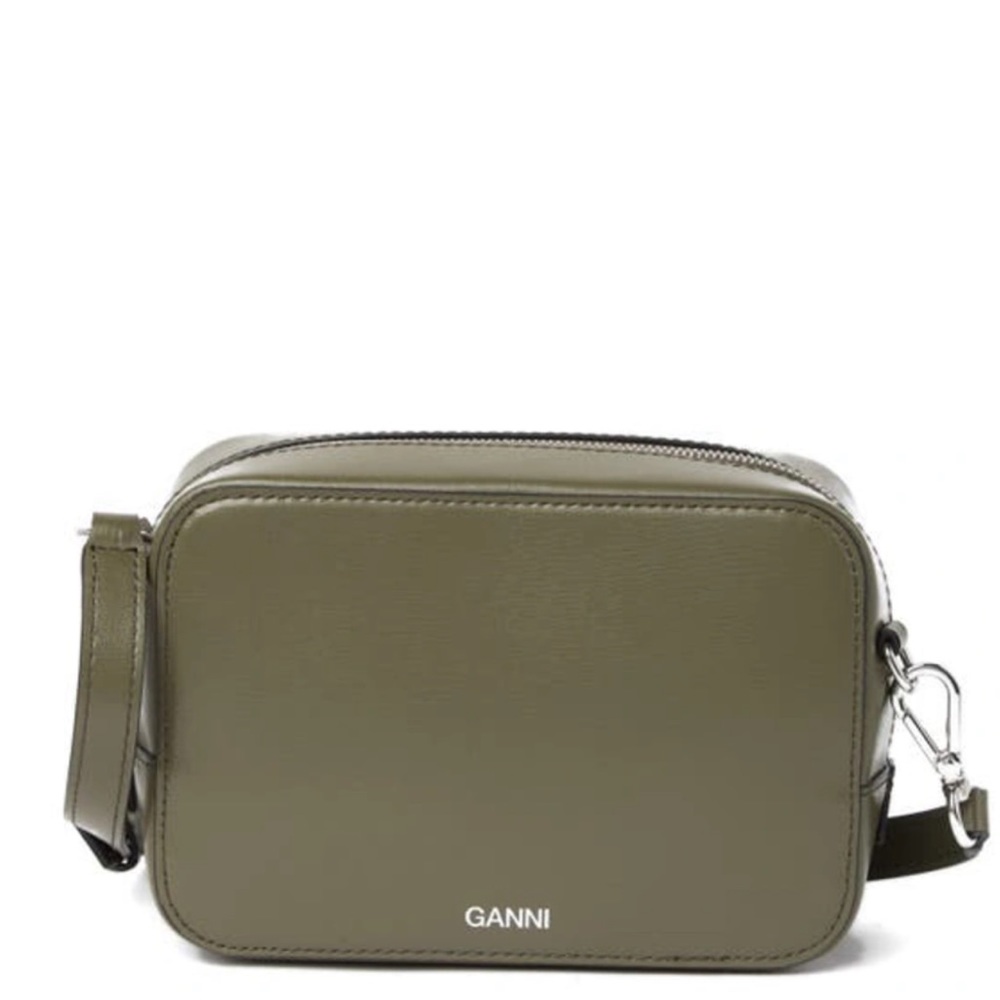 Ganni RECYCLED TEXTURED LEATHER CROSSBODY BAG IN GREEN